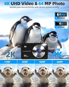 4K Digital Camera for Photography, 64MP Autofocus Vlogging Cam for YouTube, Anti-Shake, 2.83'' LED Screen, 18X Zoom, Point and Shoot Digital Camera for Teens Adult Beginner (Master 5)