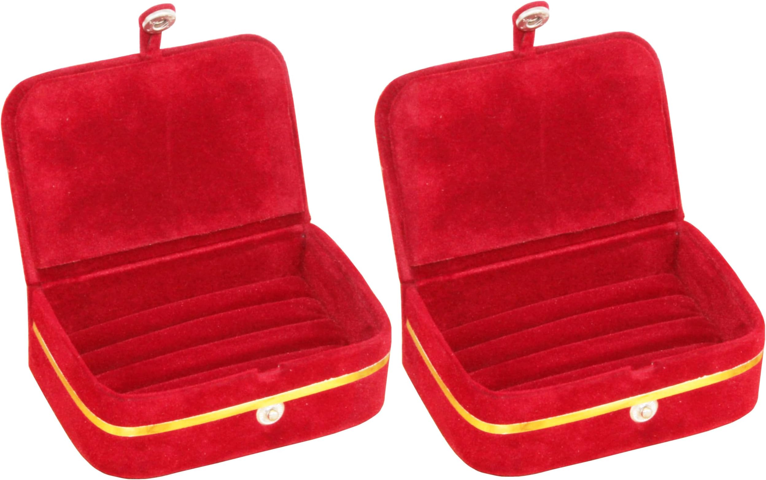 atorakushonatorakushon Velvet Maroon 2 Piece Ring Earring Organizer Make Up Box Jewellery Travelling Box Wedding Set Vanity Box Women And Girls, Standard, Wood