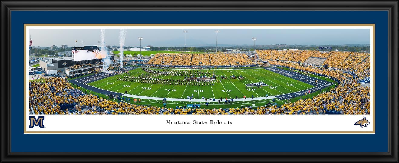 Montana State Bobcats Football - Double Mat, Deluxe Framed Print by Blakeway Panoramas