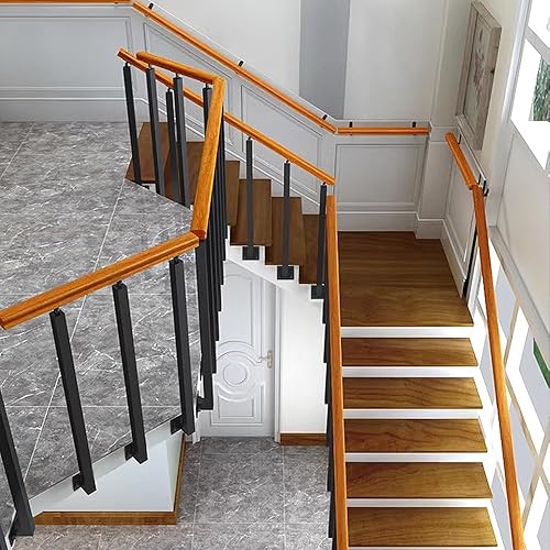 Miniatura 58 de 42/40/38/36/34in Square Stair Baluster Posts- 270° Adjustable Metal Railing Spindles with Flat Bracket Base and Screws Kits; Iron Posts are Suitable