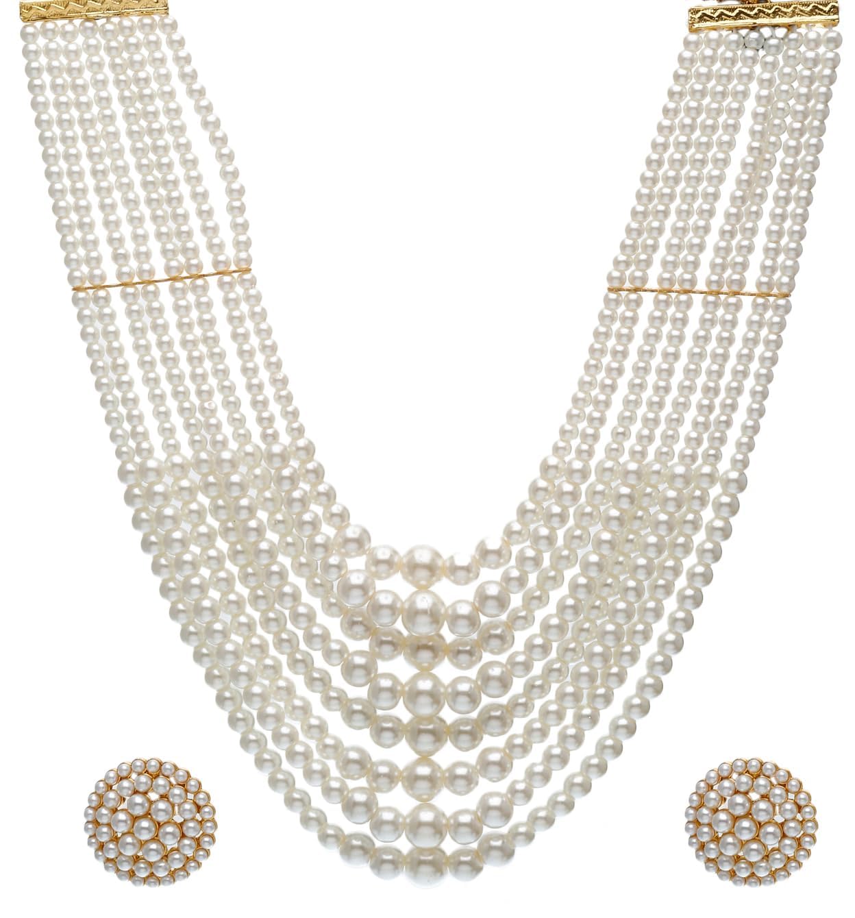 Shining Diva Fashion Latest Stylish Design Fancy Multilayer Pearl Necklace Jewellery Set for Women (15881s)