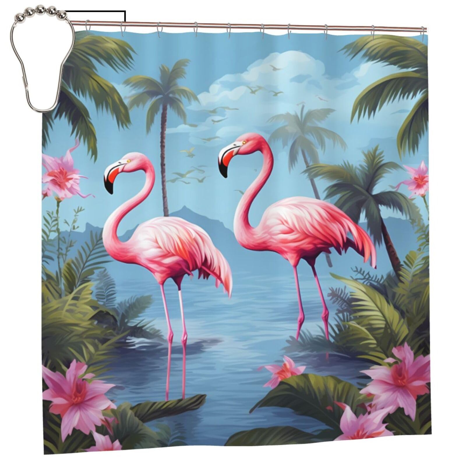 FodPand Tropical Flamingos Shower Curtain 70"x70" Waterproof Long Bathroom Curtain Heavy Duty Thick Cloth Bath Curtain Set with Hooks, Modern Abstract Art Pattern Bathroom Shower Curtains