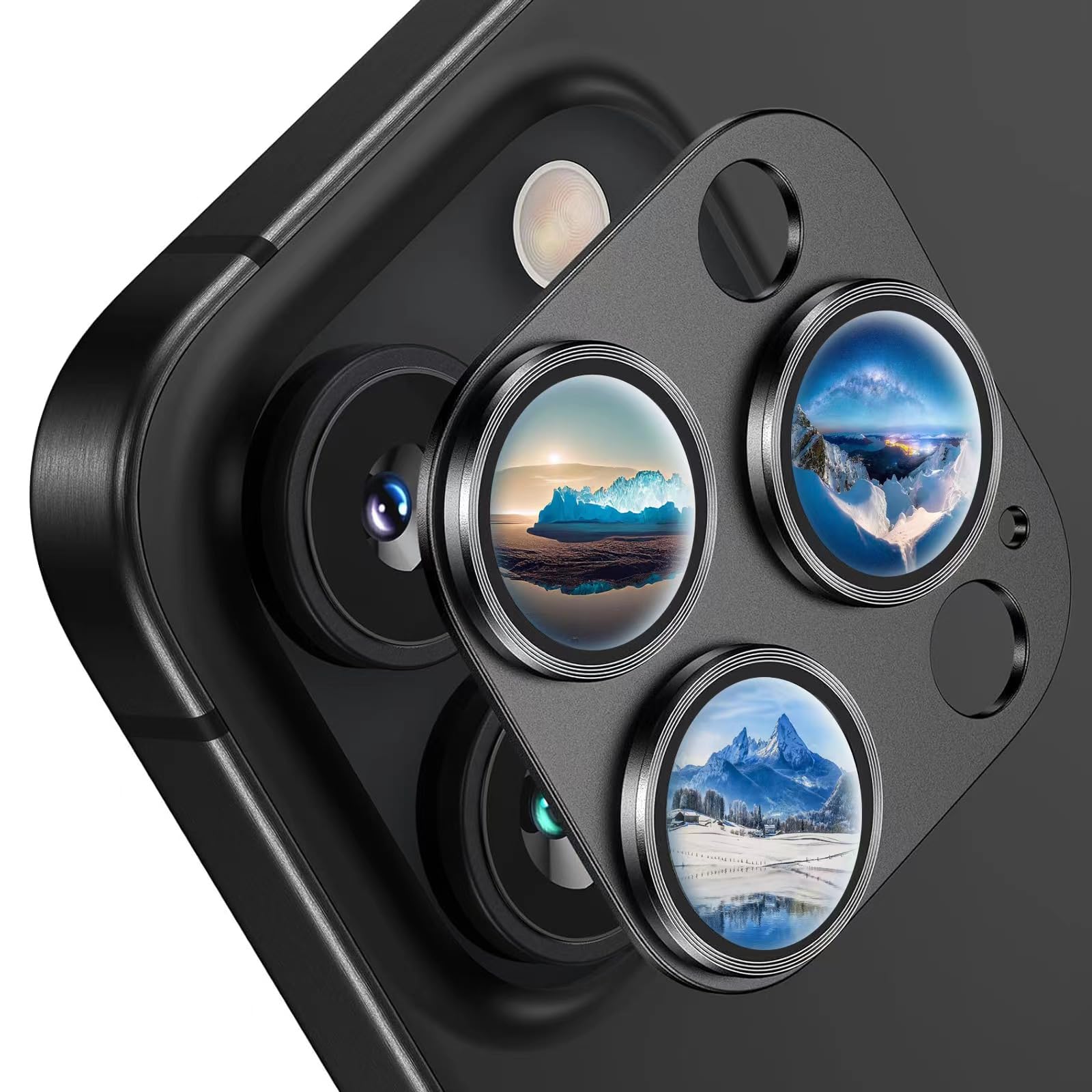 Prybaw for iPhone 15 Pro/ 15 Pro Max Camera Lens Protector, [Metal Ring][ Scratch Resist][ Case Friendly] Tempered Glass Cover Screen Camera Lens