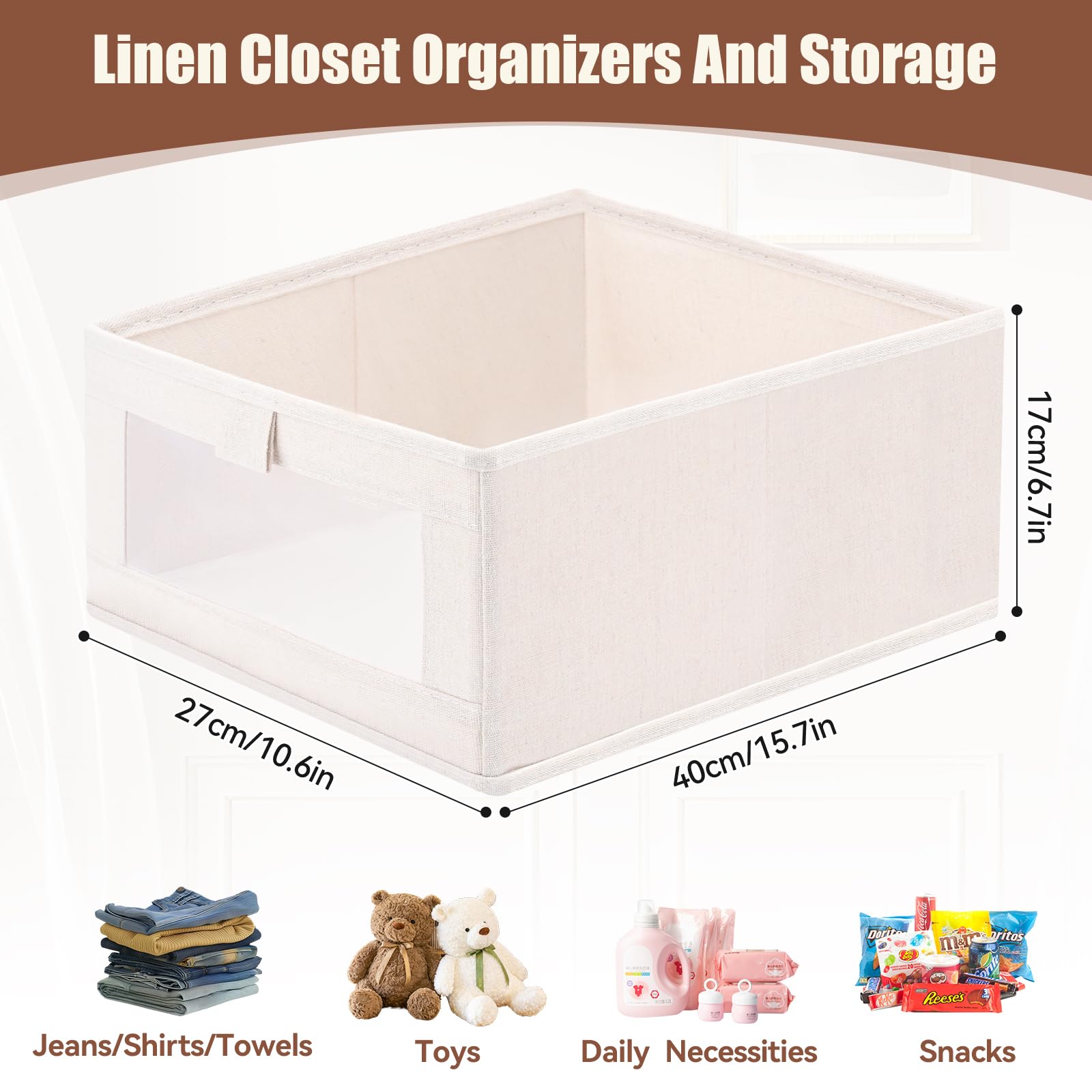Scatole Portaoggetti Pieghevoli, Set di 3 Contenitori, Organizzatori per Armadio 40 x 27 x 17 cm, Cubo Pieghevole in Tessuto con finestra trasparente,Maniglie, per Armadio, Vestiti, Libri,Giocattoli