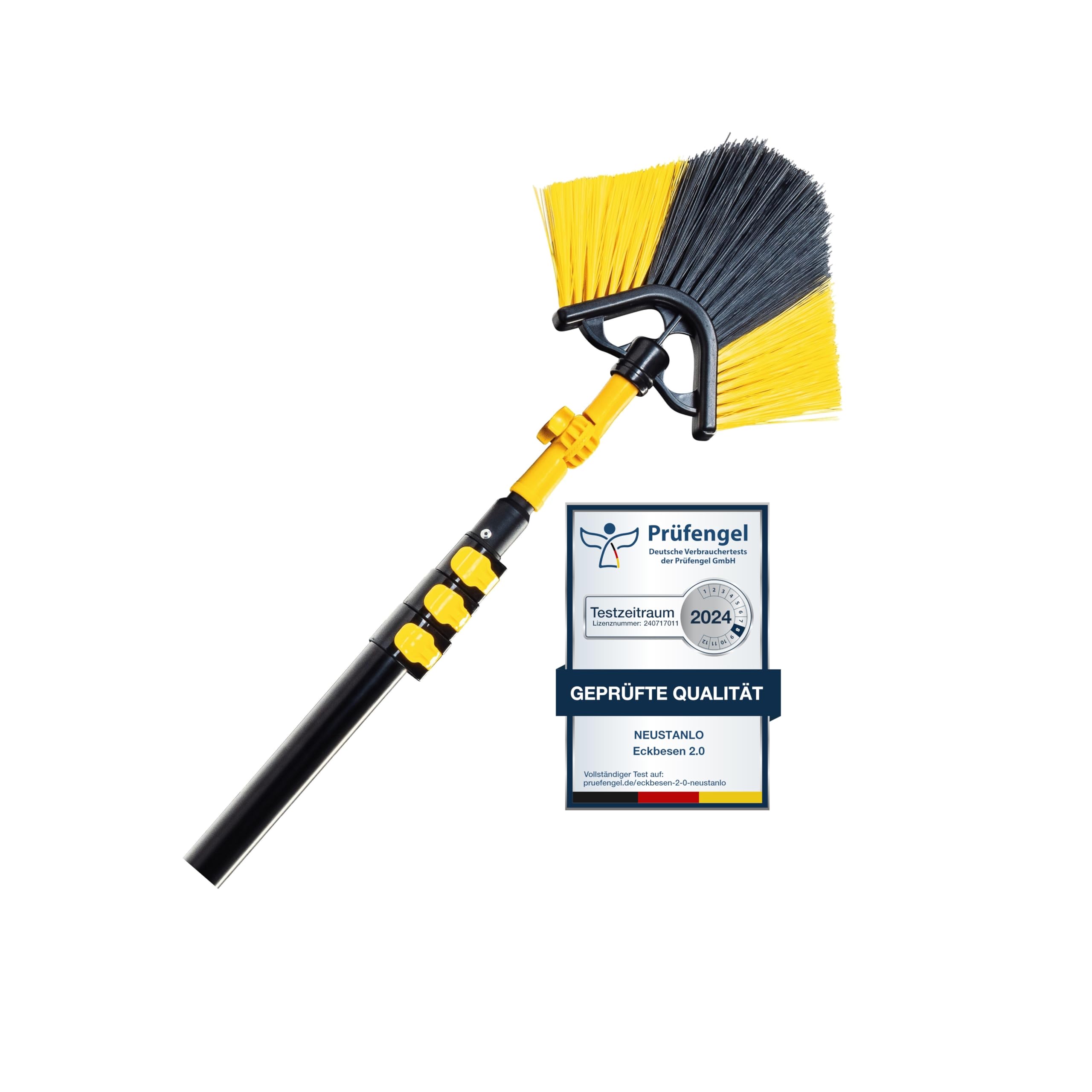 Neustanlo Eckbesen 2.0 | Teleskopstiel 4 m mit Schnellspannsystem & Soft-Touch Handgriffen | italienisches Gewinde | für schwer erreichbare Ecken | Haus- & Gartenreinigung