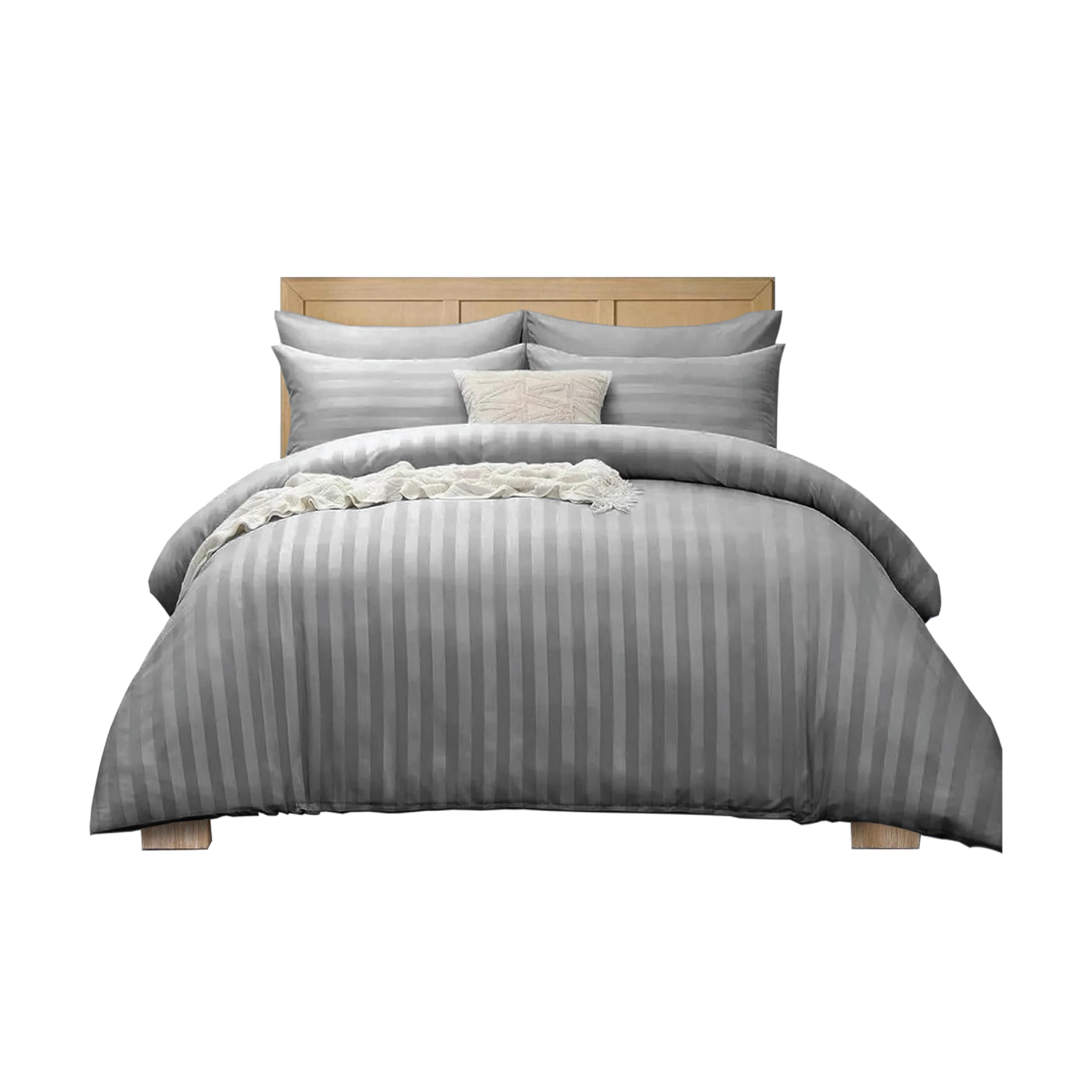 APEX FURNISHINGS Satin Stripes Single Duvet Cover Set Reversible Soft Breathable Microfiber Bedding with 1 Pillowcase, Single Bed Set (Light Grey)