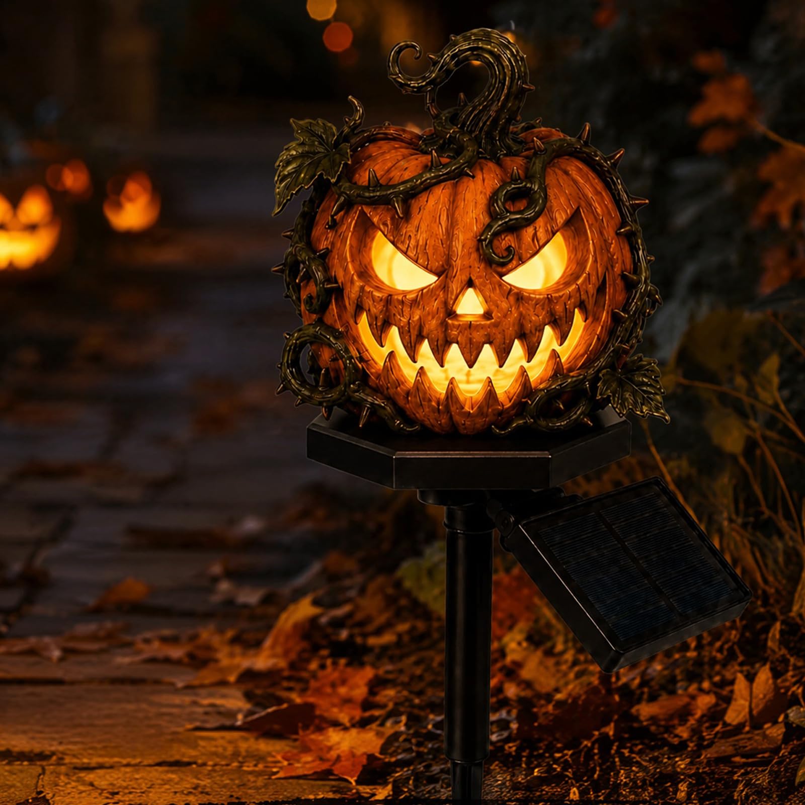 Pumpkin Lantern B Solar Halloween Pumpkin Garden Stake Light, Halloween Resin Pumpkin Decor
