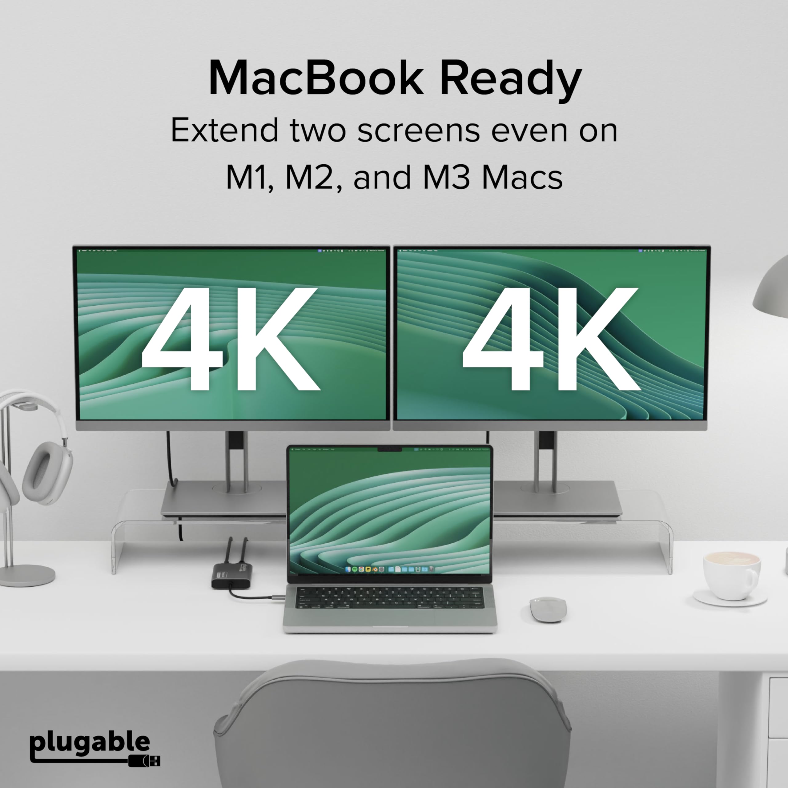 Plugable Adaptador USB C para HDMI, monitor duplo 4K 60Hz, Mac M1