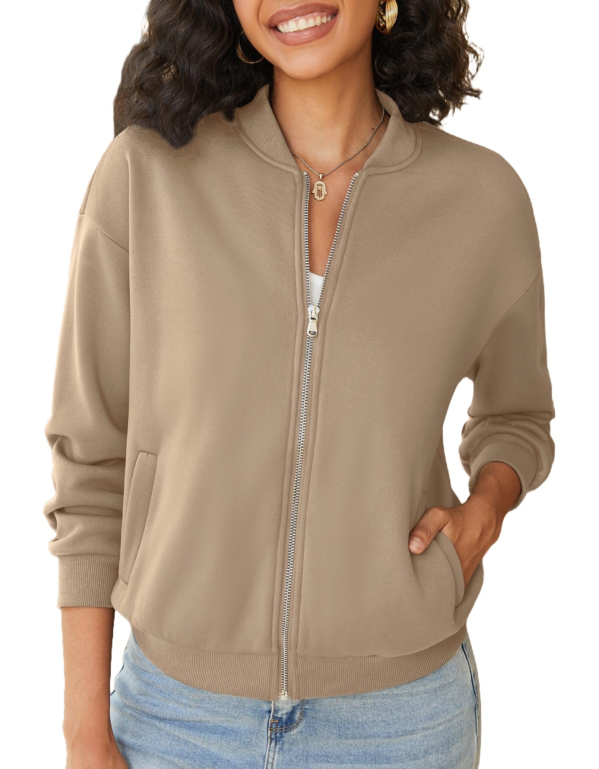 Teepie Zip Up Sweatshirts Women Long Sleeve Lightweight Jacket Fall Outfits Trendy Casual Loose Outwear with Pockets