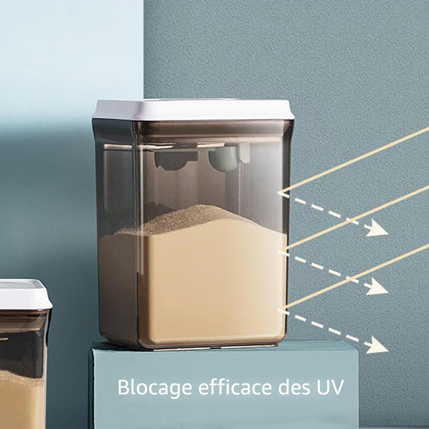 2.3L Conteneur Scellé pour Lait Poudre, Distributeur de Lait en Poudre, Contenant de Poudre de Lait avec Couvercles, Anti-UV, Opération à Une Main, pour Le lait en Poudre, Les Collations, Les Céréales