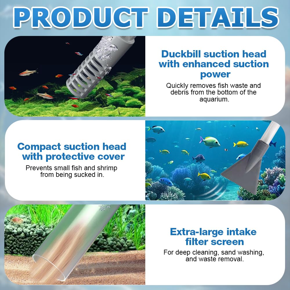Aspirateur Aquarium, 1.7m Nettoyage Aquarium, Pompe Nettoyage Aquarium avec Règulation du Débit pour Vidange Complète, Siphon A-quarium pour Nettoyage, changements et Nettoyage du Sable (Gris)