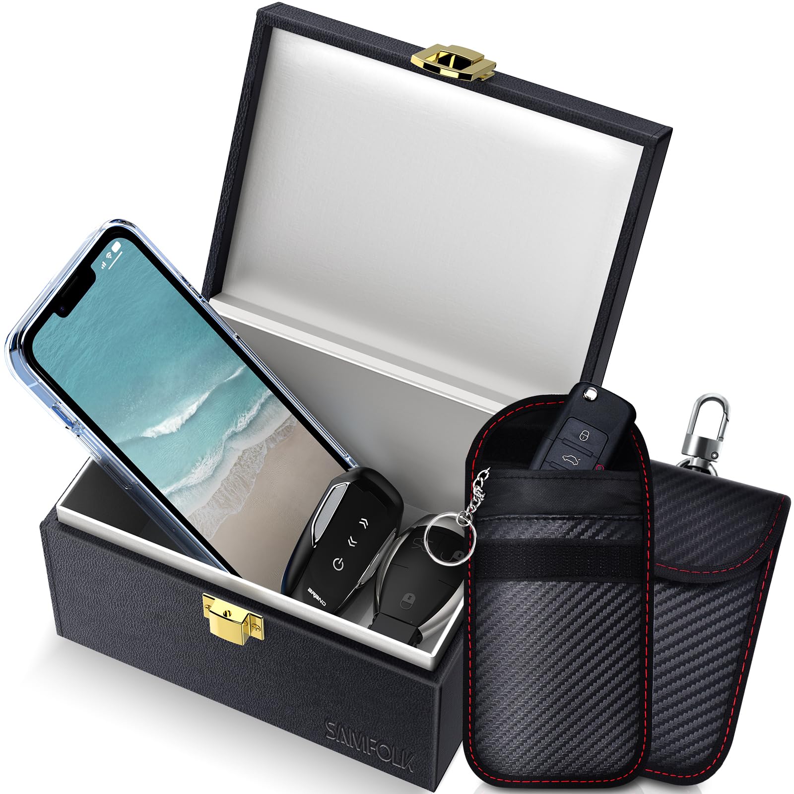 SamfolkFaraday Box and Pouch 2 Pack, Keyless Entry Car Key Safe Protector,Anti-Theft Signal Blocking Cages