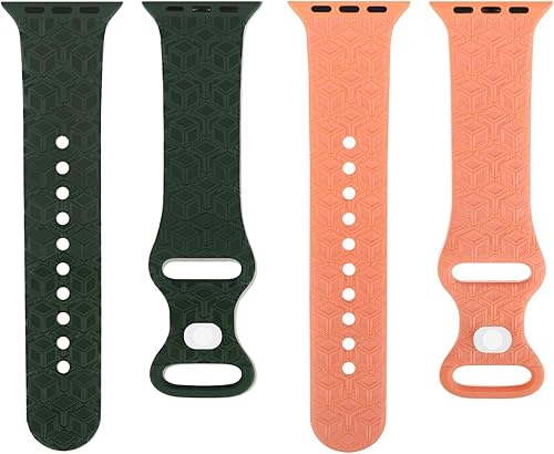 Miniatura 4 de Paquete de 2 correas de repuesto con patrón de cubo 3D grabadas deportivas compatibles con Apple Watch Band de 1.496 pulgadas, 1.575 pulgadas, 1.614