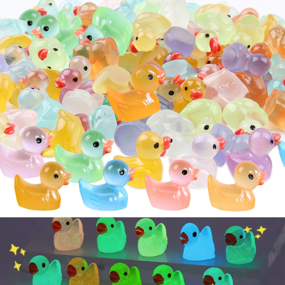 100 Stück Mini Enten, Leuchtende Kunstharz-Enten, Bunte Kleine Enten Miniaturfiguren Für Garten, Landschaft, Puppenhaus, Ornament, DIY, Handwerk, Heimdekorationen(8 Farben