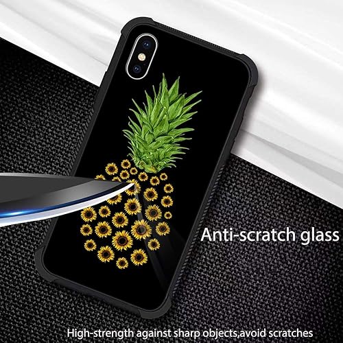 Miniatura 3 de Funda compatible con iPhone XR, diseño de piña y girasol de vidrio orgánico XR para niñas y mujeres, diseño de cuatro esquinas, antiarañazos, a