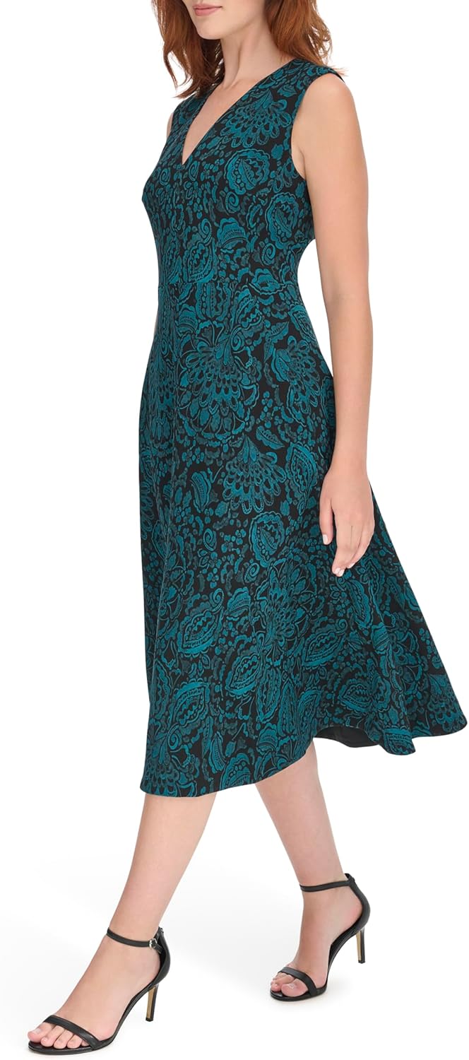Tommy Hilfiger Womens Sleeveless V-Neck A-line Midi Dress - Image 3