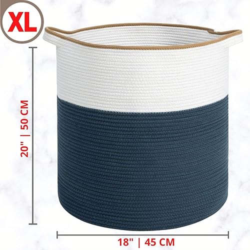 Miniatura 2 de MINTWOOD Design Cesta decorativa de cuerda de algodón tejida extra grande de 20 x 18 pulgadas, cesta alta para ropa sucia, canasta para manta para