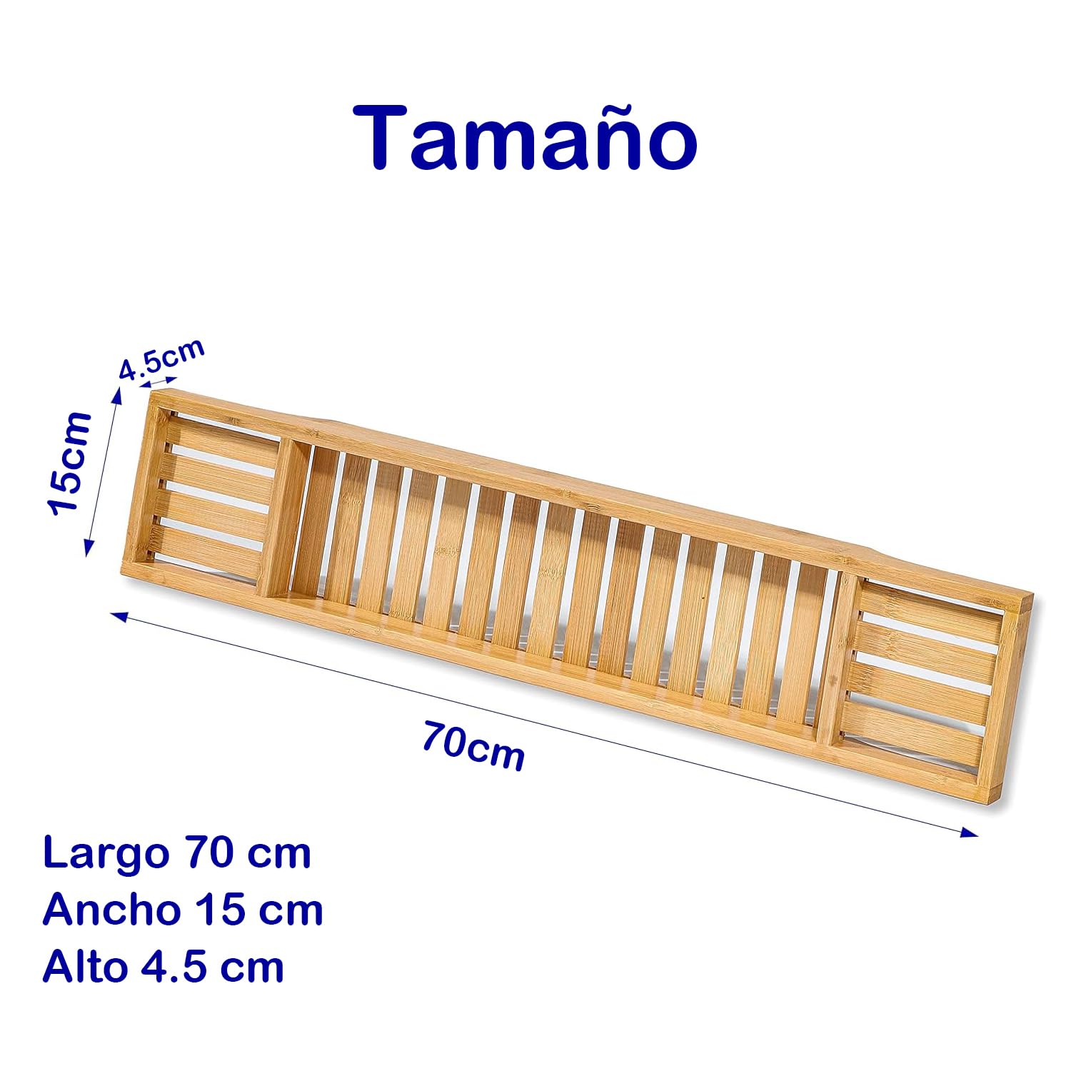 Bandeja de Bañera de Bambú, Organizador Rejilla Elegante, Soporte Decorativo para Jabón, Velas y Botellas, Ideal para un Baño SPA Relajante, 70x15x4.5cm