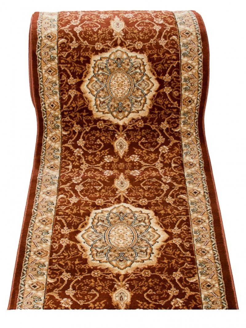 TAPISO Yesemek dywan chodnik, do korytarza, mostek, krótkie runo, klasyczny medalion kwiatowy, ornament, wzór, brązowy, beżowy, do korytarza, salonu, Ökotex 80 x 170 cm