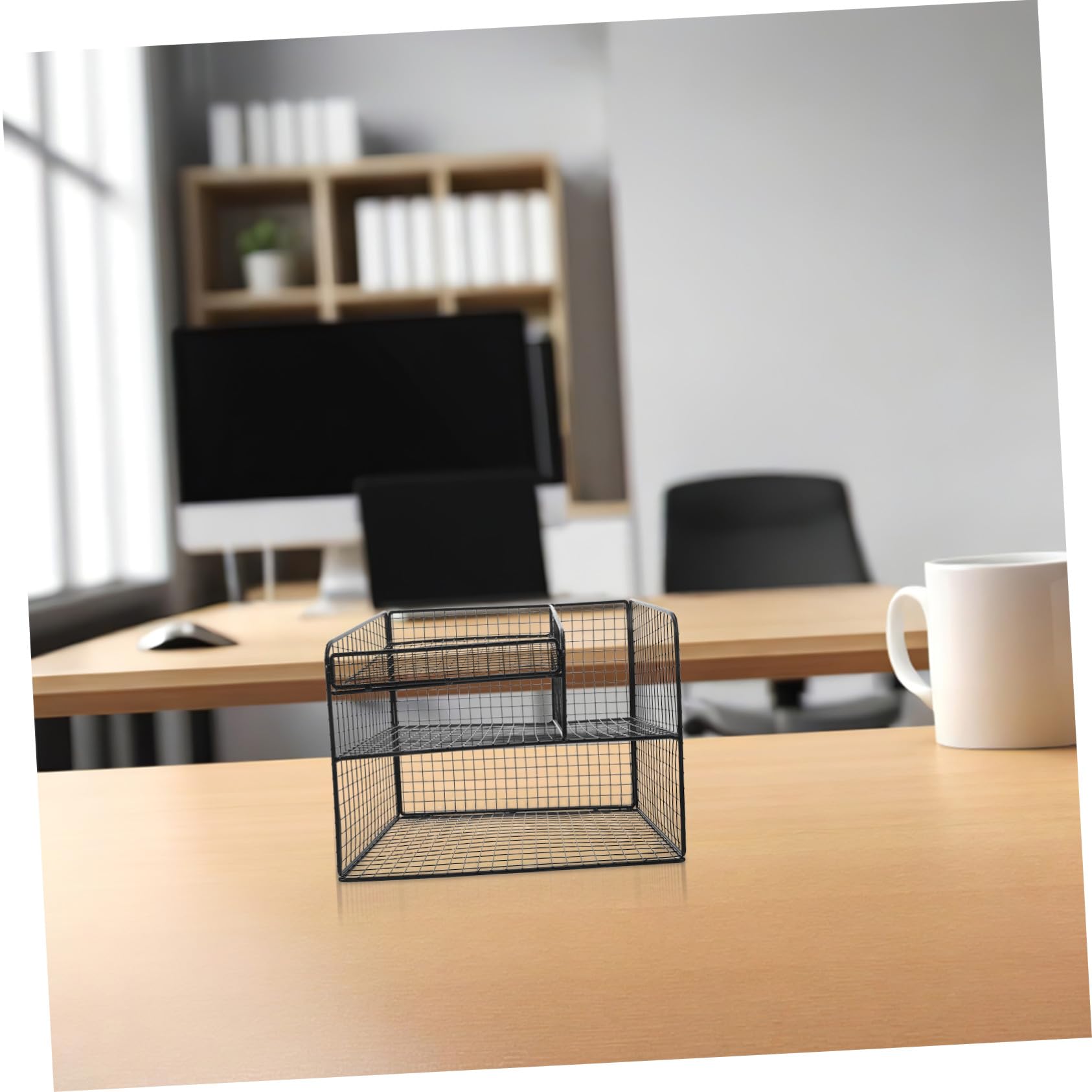 Lurrose Metalowy Organizer Biurkowy z Uchwytem Telefon Czarny Stojak Dokumenty i Segregator Do Sortowania Papierów Półka Listy i Pliki Do Biura