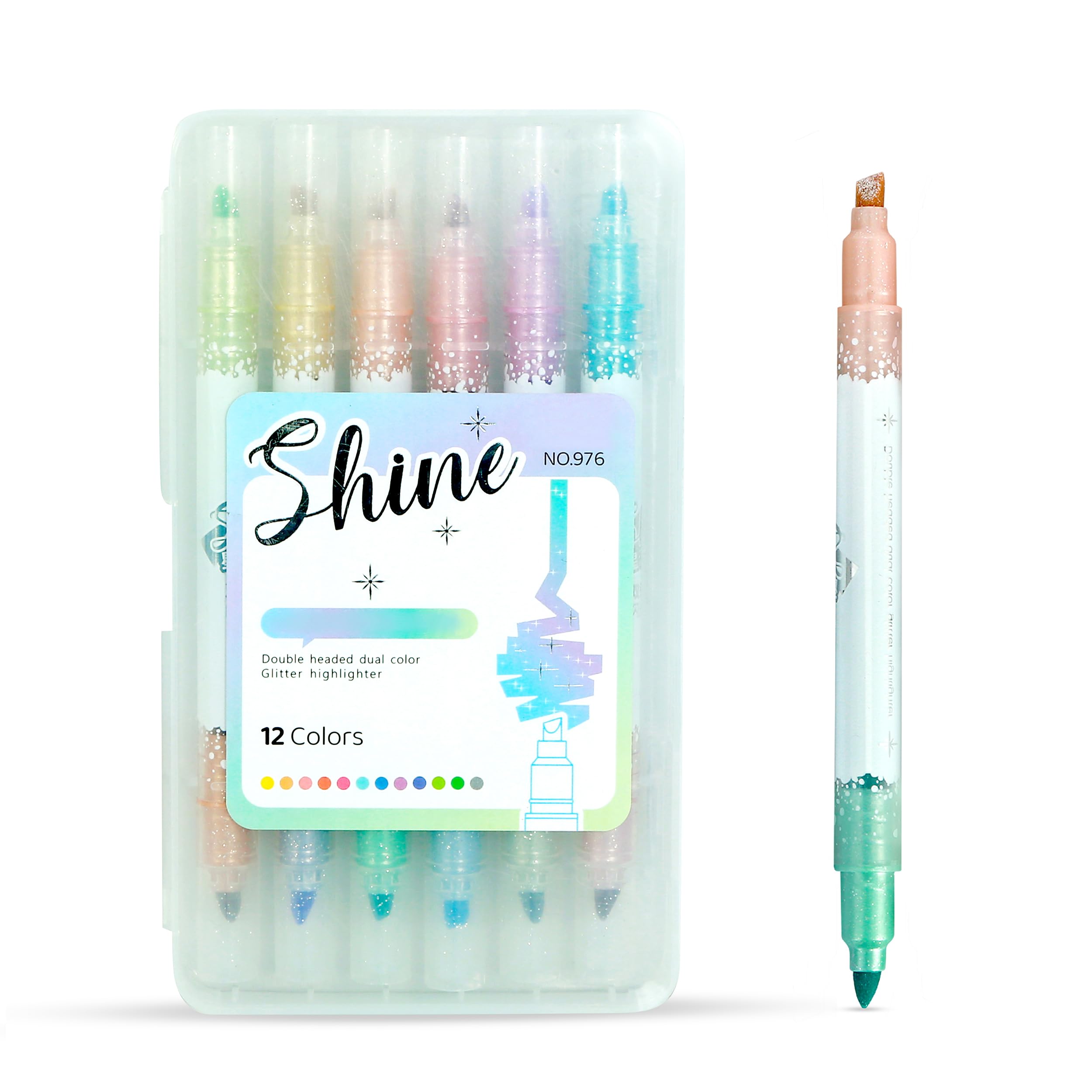GLUN® Gliter Marker Set, Different 6 Shades 2 in 1 Tip Marker, Gliter English Colour Markers, Bullet Journal Pens for Card Making, Scrapbooking, Drawing, & DIY Art Crafts
