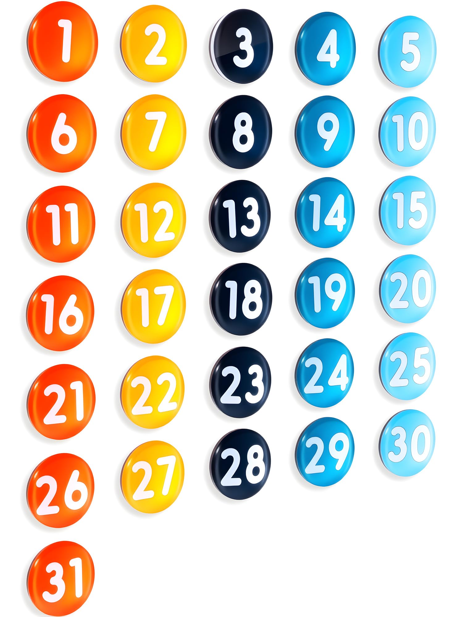 Tellegloww Large Magnetic Calendar Numbers, Colored Glass Calendar Magnets for Schedule Dry Erase Whiteboard, Magnetic Whiteboard, Refrigerator 1.37"(Orange Blue) โ image 1