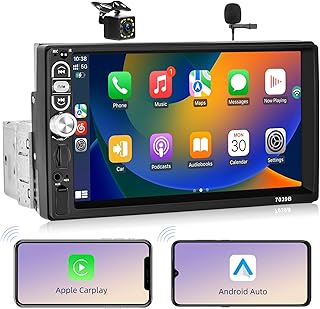 Single Din Car Radio Support Carplay Android Auto Podofo Universal Car Multimedia Player 7'' LCD Touch Screen Mirror Link FM Radio Receiver with Bluetooth AUX USB Head Unit Rear View Camera Car Stereo