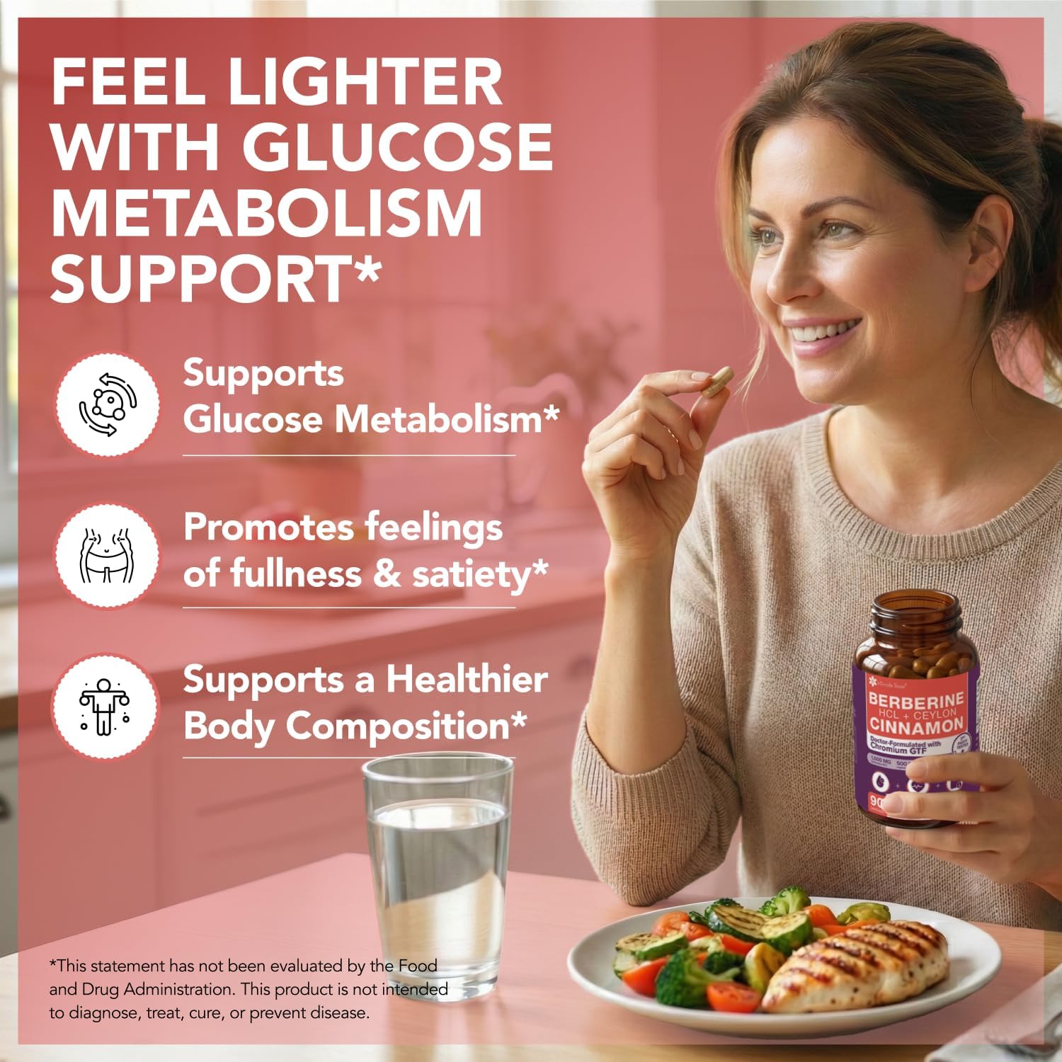Intimate Rose Berberine Supplement with Ceylon Cinnamon & Chromium: 1500mg Max Potency for Metabolic Wellness, Blood Sugar & Immune System Support, 90 Capsules