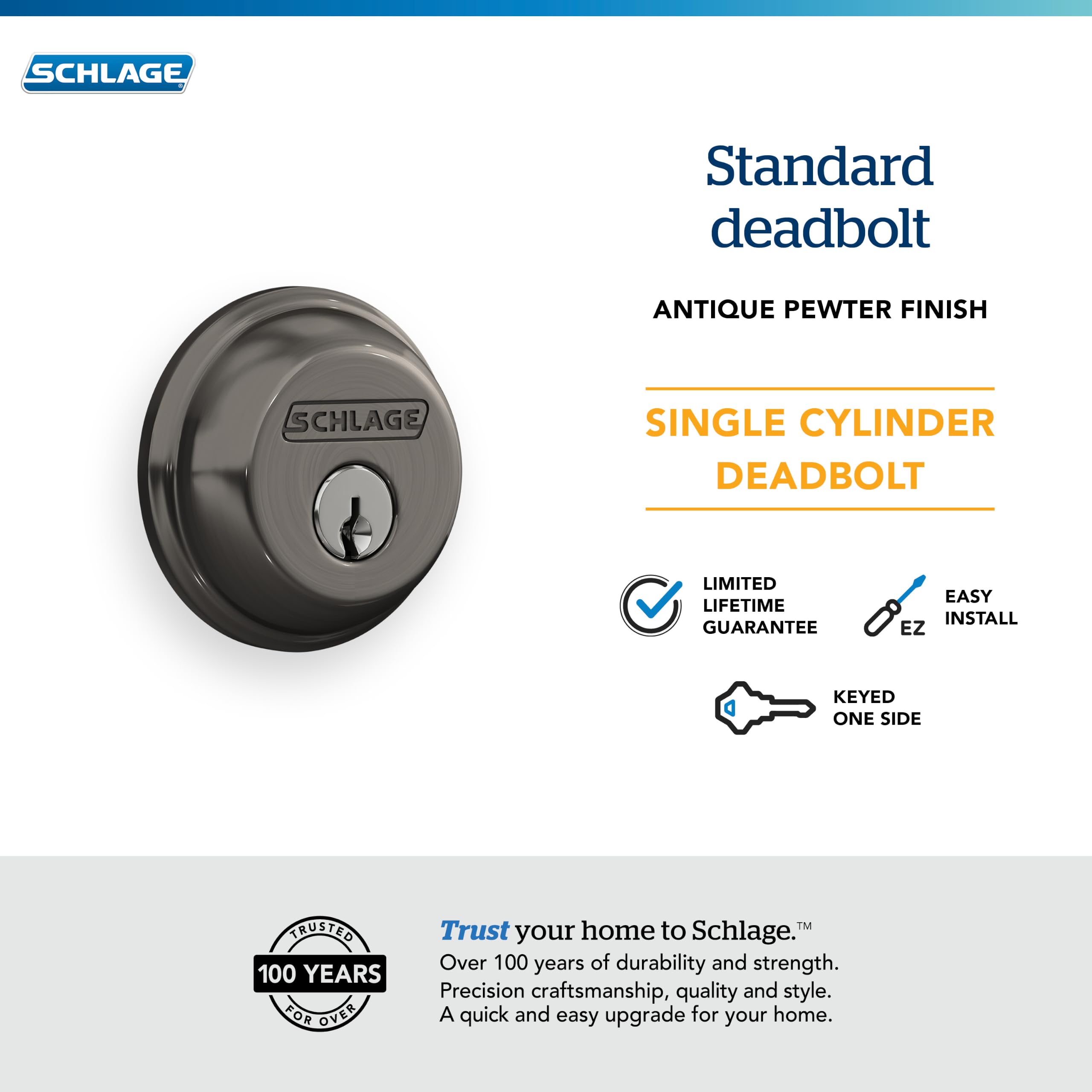Amazon | Schlage B60N620 デッドボルト 鍵付き 片面 アンティーク