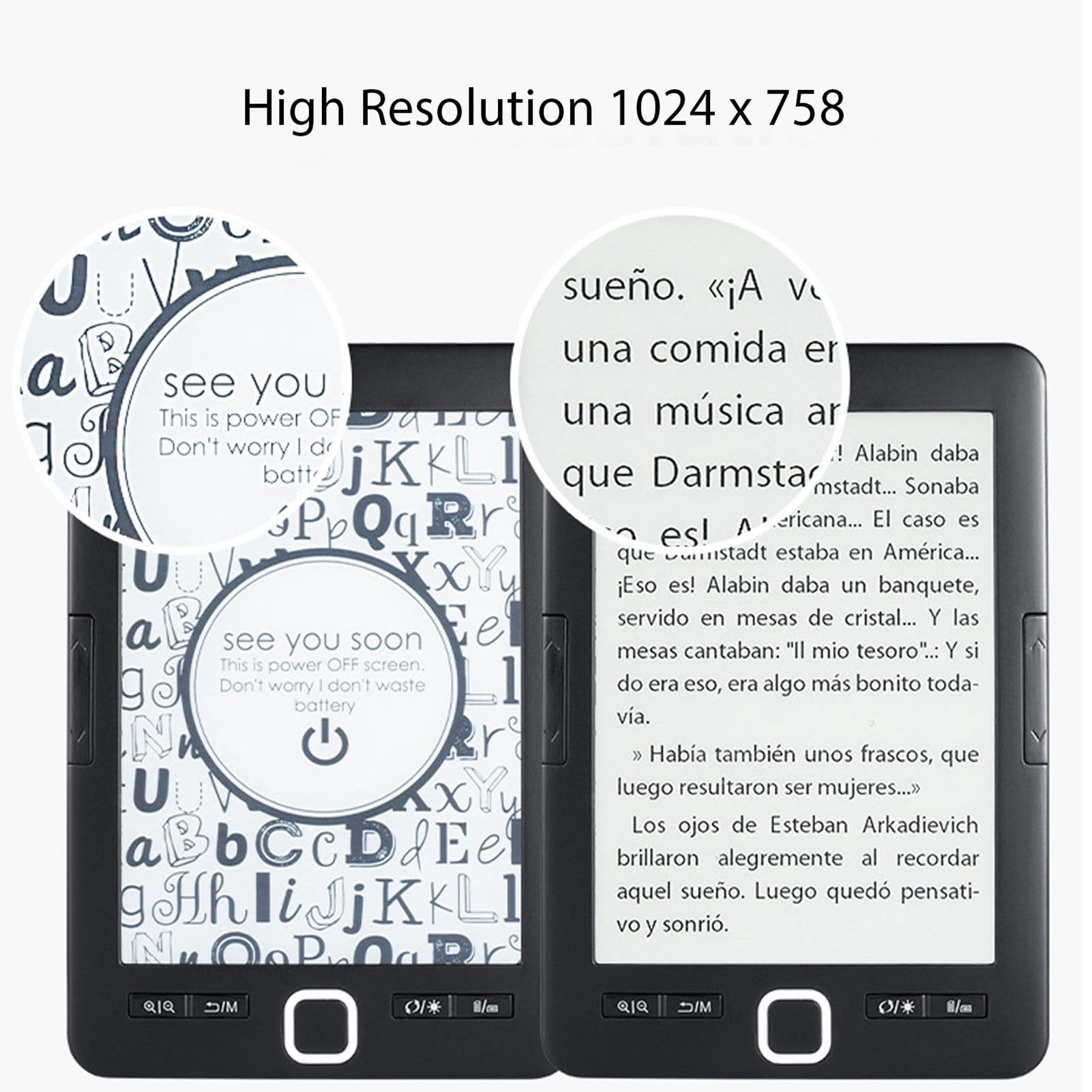 E Lettore di Libri con 6in Eink Schermo | Eye Friendly E Reader con Custodia Protettiva | 8g Memory | Luminosità Regolabile | Reader Pdf Video Audio Portatile per Bambini,
