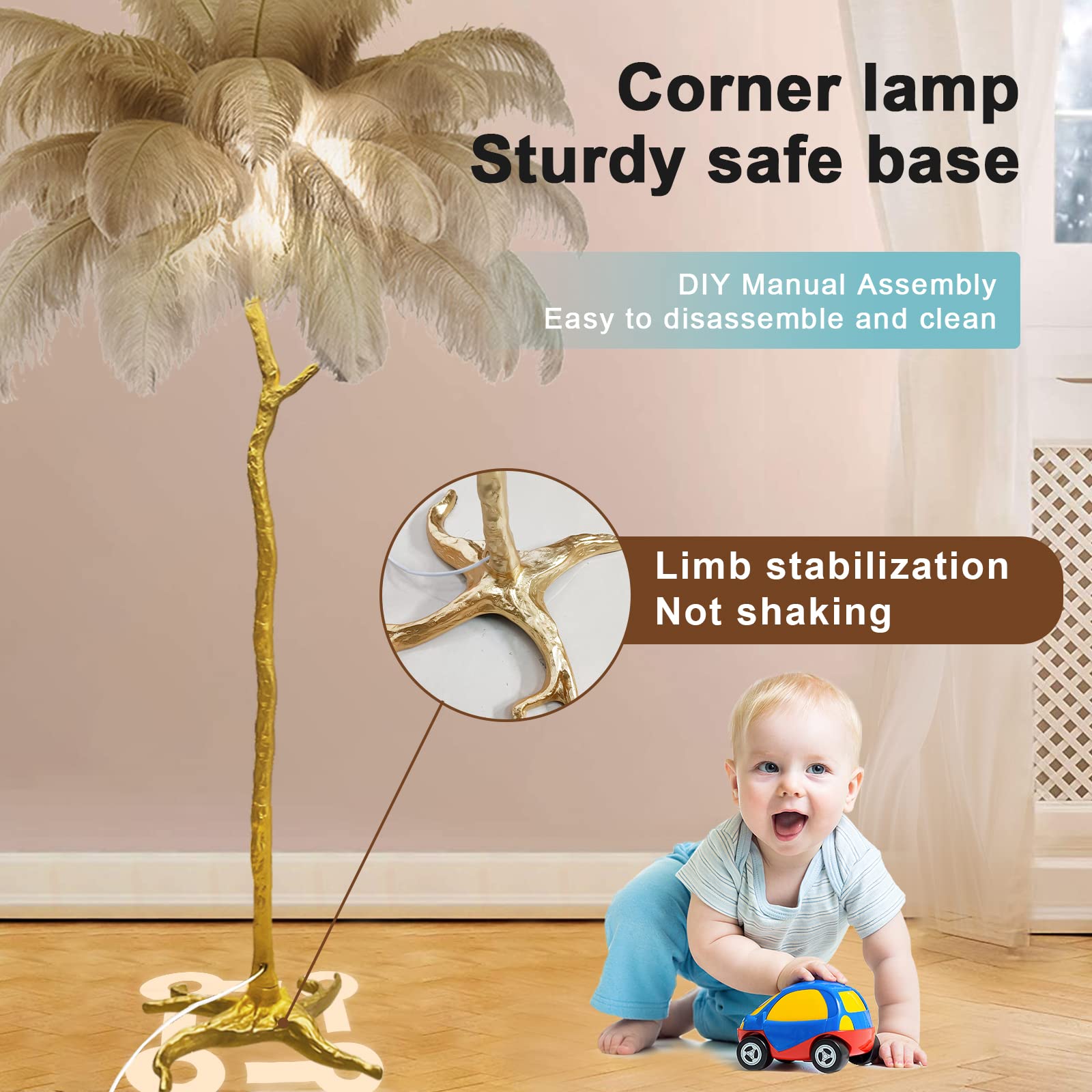 Stehlampe mit Federn, Moderne Feder Stehleuchte, LED Dimmbar Eck Stehlampen, Leseleuchte Bodenlampe, Standleuchte für Wohnzimmer und Schlafzimmer (170cm, Braun)