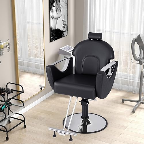 Miniatura 2 de Giantex Silla de peluquería reclinable, silla de salón para estilista, giratoria de 360 grados, altura ajustable y reposacabezas, bomba hidráulica