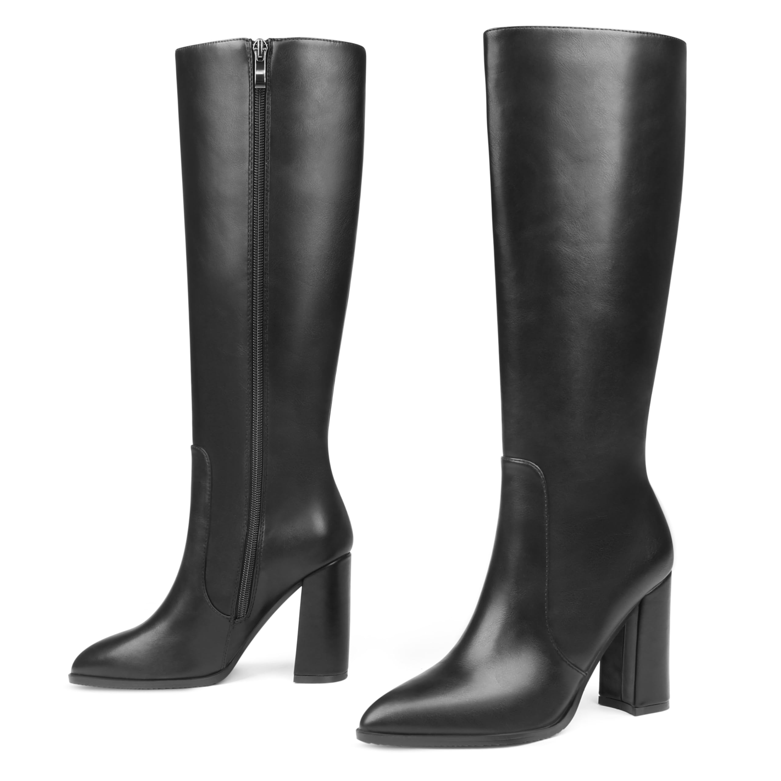 MERUMOTE Womens Knee Boots Closed Toe Chunky Heels Side Zipper Boots