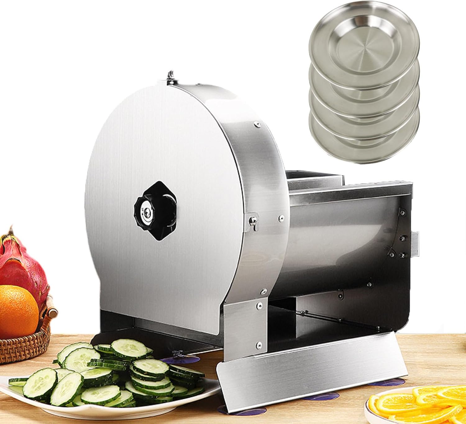 Electric Vegetable Fruit Slicer Shredder Machine with Adjustable Thickness and 4 Plates for Easy Kitchen Food Prep,Round