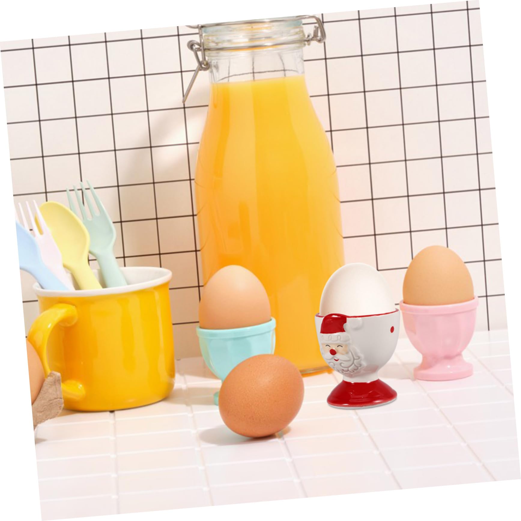 FUNOMOCYA Santa Claus Ceramic Egg Cup Festive Holiday Decor for Boiled Eggs for Christmas Breakfast Dining Table Fun Egg Serving Cups for Family Gatherings