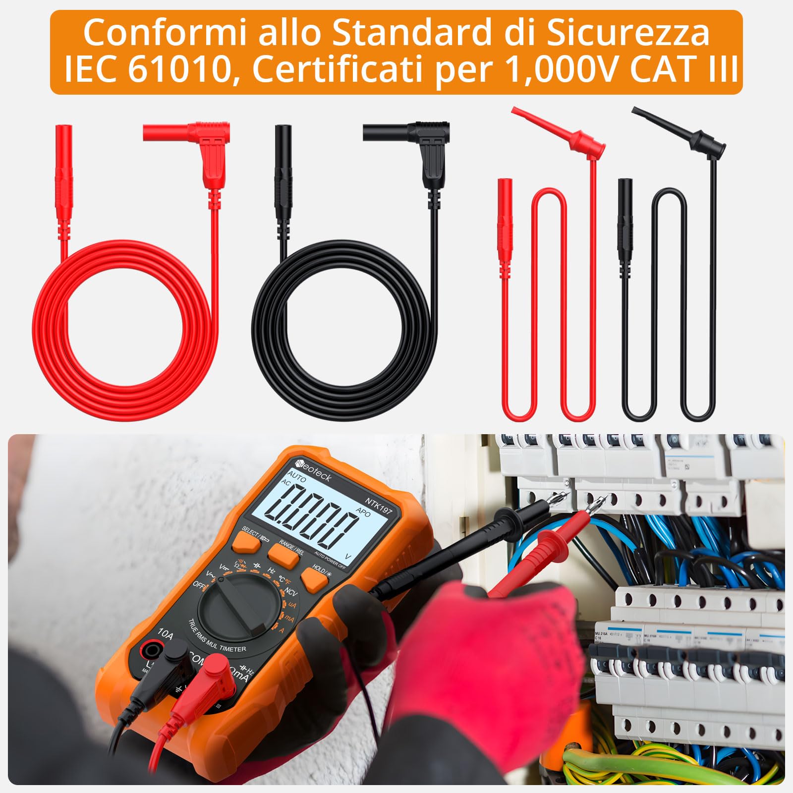 Neoteck 8 Pezzi Puntali Professionali per Multimetro Kit Test Lead da Ricambio Kit Include Estensione Testa Sonda Mini Alligatore Clip a Coccodrillo