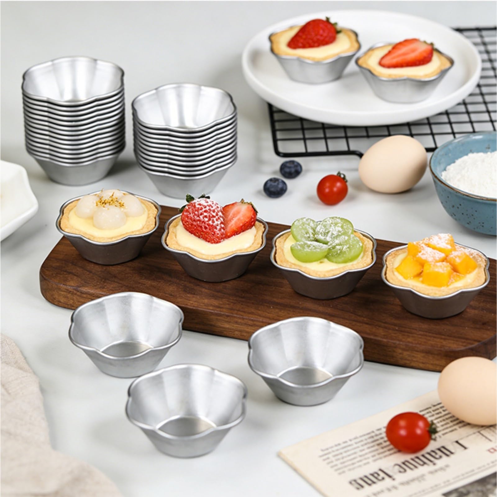 moldes reposteria 5 uds flor de ciruelo pétalo en forma de flor de aluminio pastel taza molde pudín gelatina molde herramientas de moldeo de fondo plano tarta(S)