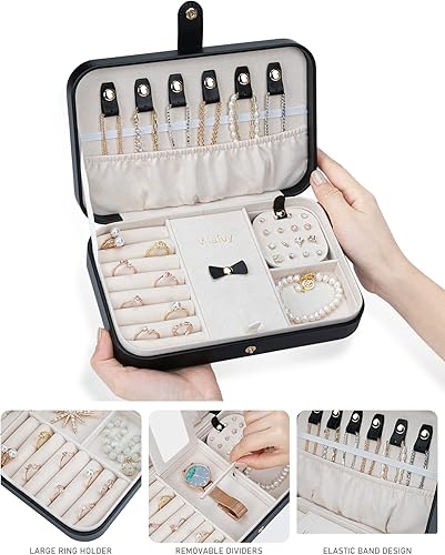 Miniatura 2 de V-LAFUY Joyero pequeño joyero de viaje cajas de joyería portátiles para mujer organizador de viaje de joyería de 2 capas regalo para mujeres y niñas