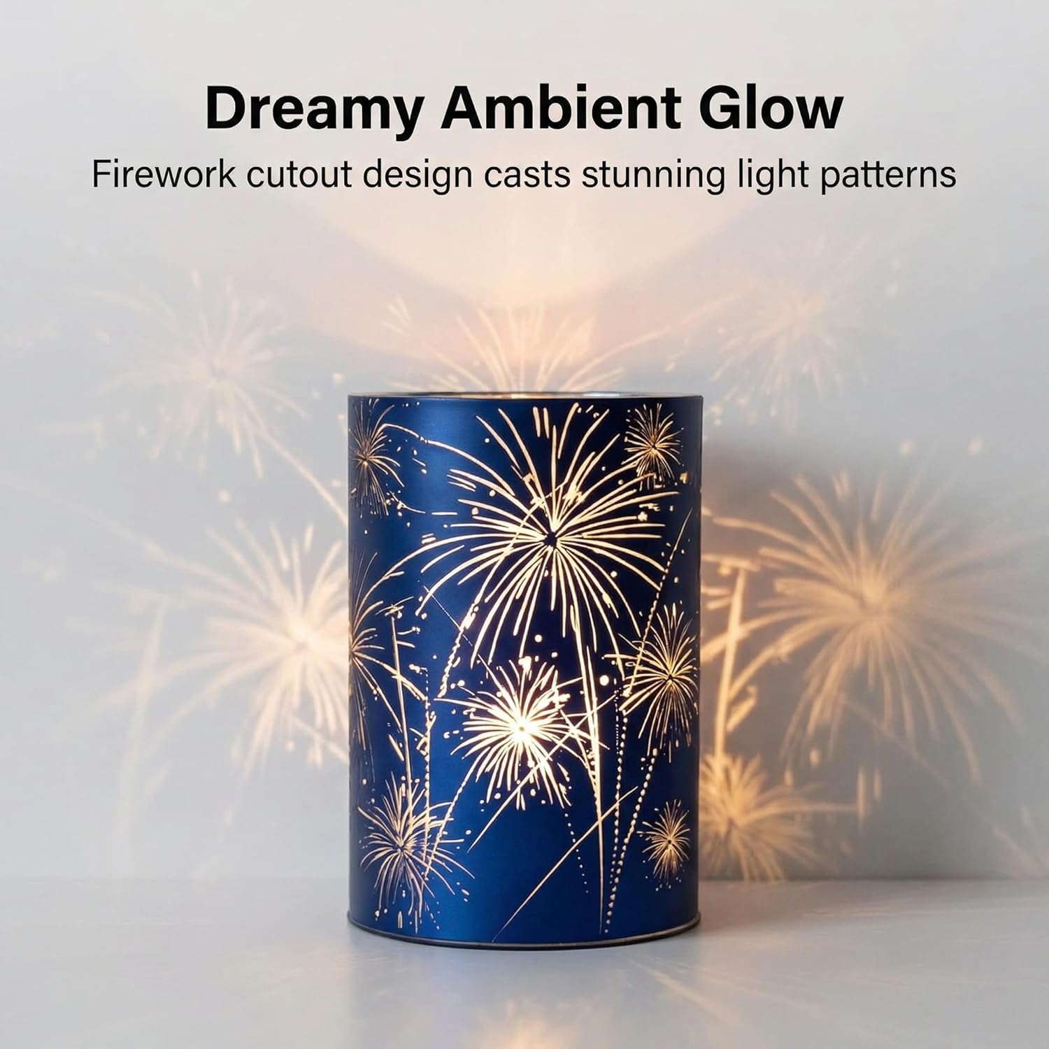 Set of 3 Celebration Hurricanes – Etched Firework Starburst Glass Pedestals with Warm White LED Lights, Twinkling Effect – Decorative Centerpiece for Mantel, Dining Table