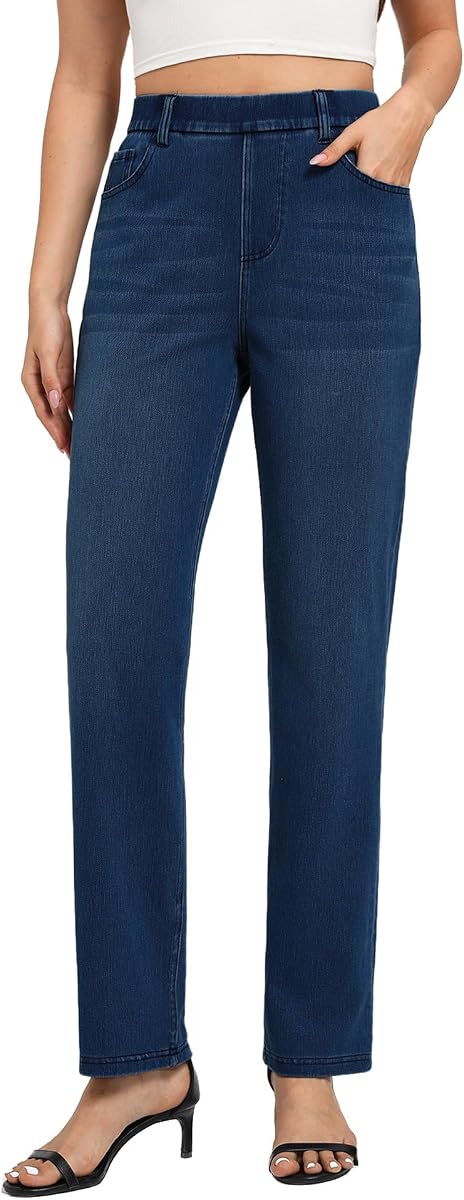 Pantalones vaqueros de pierna recta para mujer, pantalones vaqueros elásticos, pantalones de mezclilla suaves y cómodos de talle alto
