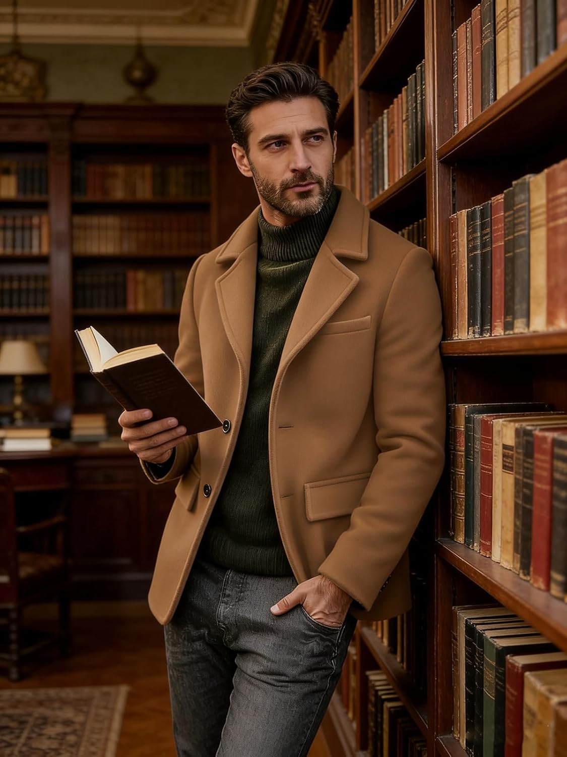Men's Peacoat Short Overcoat Pea Coat Man Short Dress Coat Soft Warm Daily Work Business Spring Outfit