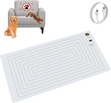 SEERWAY Rechargeable Pet Shock Mat, Cat Repellent Pad, Cat Deterrent Mat, Electric Training Mat Keeps Dogs and Cats Off Sofa, Couch, Bed and Countertop, 3 Training Modes with 3 Intensity 30"x16"