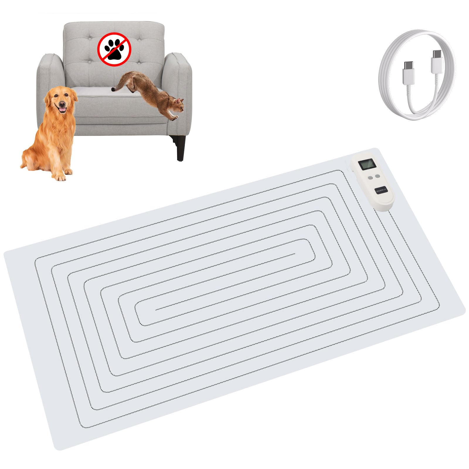 SEERWAY Rechargeable Pet Shock Mat, Cat Repellent Pad, Cat Deterrent Mat, Electric Training Mat Keeps Dogs and Cats Off Sofa, Couch, Bed and