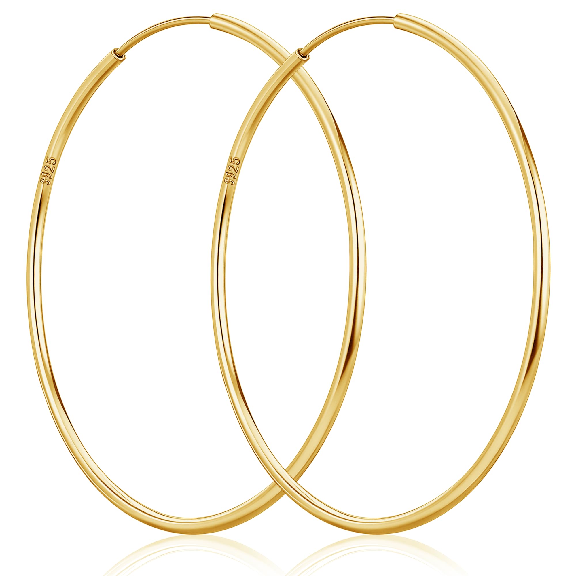 Senteria Thin Gold Hoop Earrings for Women 14k Gold Plated Hoop Earrings Hypoallergenic 925 Sterling Silver Post Lightweight Endless Large Big Gold Hoop Earrings 30/40/50/60/70mm