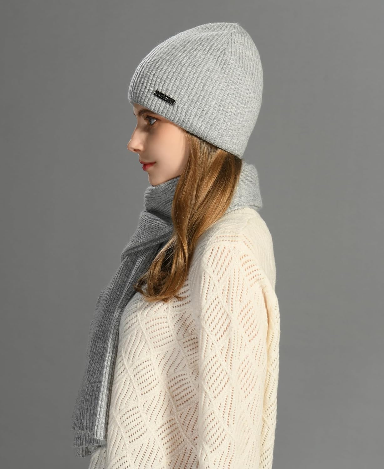 cashmere beanie hat scarf set for women winter knit long scarf neck warmer stylish beanie unisex gift set - Image 2