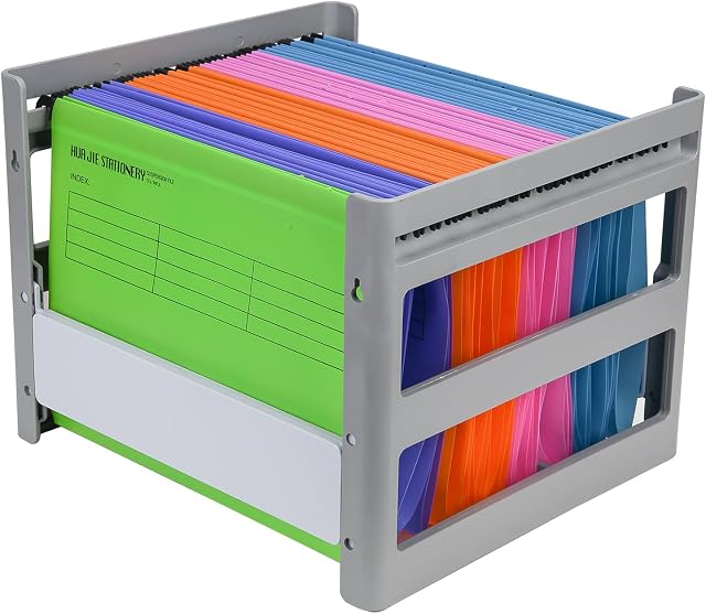 A4 Grey Plastic Hanging Folder Shelf, for Office, Study, Hospital Data Organization,Outer Frame: 14.29X12.79X10.83 inch