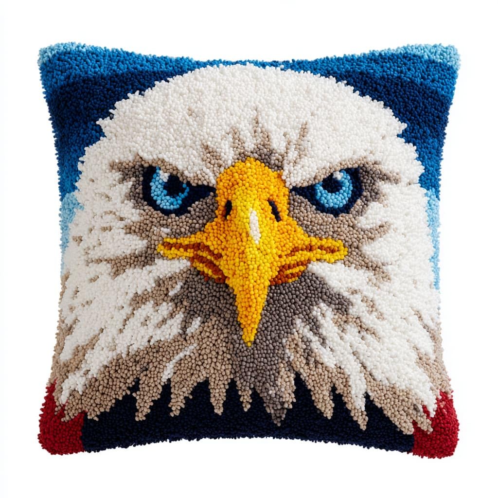 Taxpy Latch Hook Cushion Kits, Animal Eagle DIY Latch Hook Kits Pillow Printed Cushion Embroidery Needlework Craft Embroidery Kit,17x17inch
