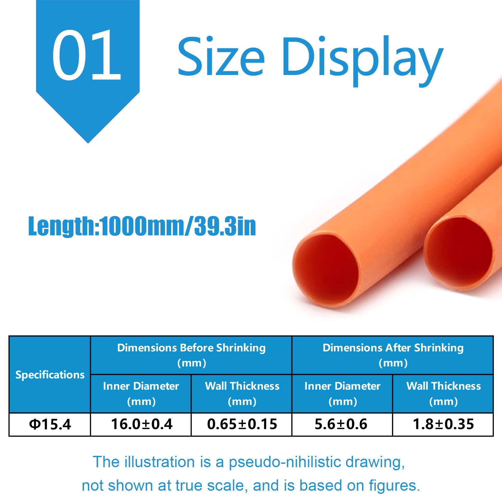 Gaine thermorétractable en polyéthylène orange 1 m avec doublure adhésive 3:1
