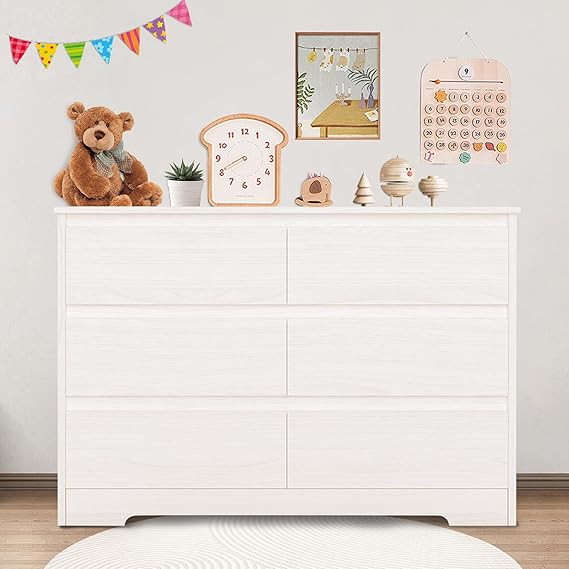 IBXFO White 6 Drawer Chest of Drawers for Bedroom, Wide