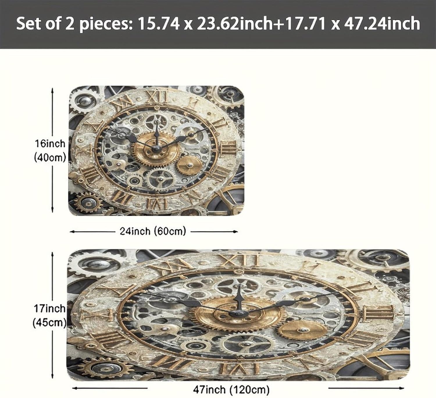 Steampunk Gears Clock Kitchen Mat Kitchen Rug Set | Kitchen Rugs Flannel Velvety Washable breathable Water Absorbent Soft ，kitchen utensils for Kitchen, Floor,Laundry